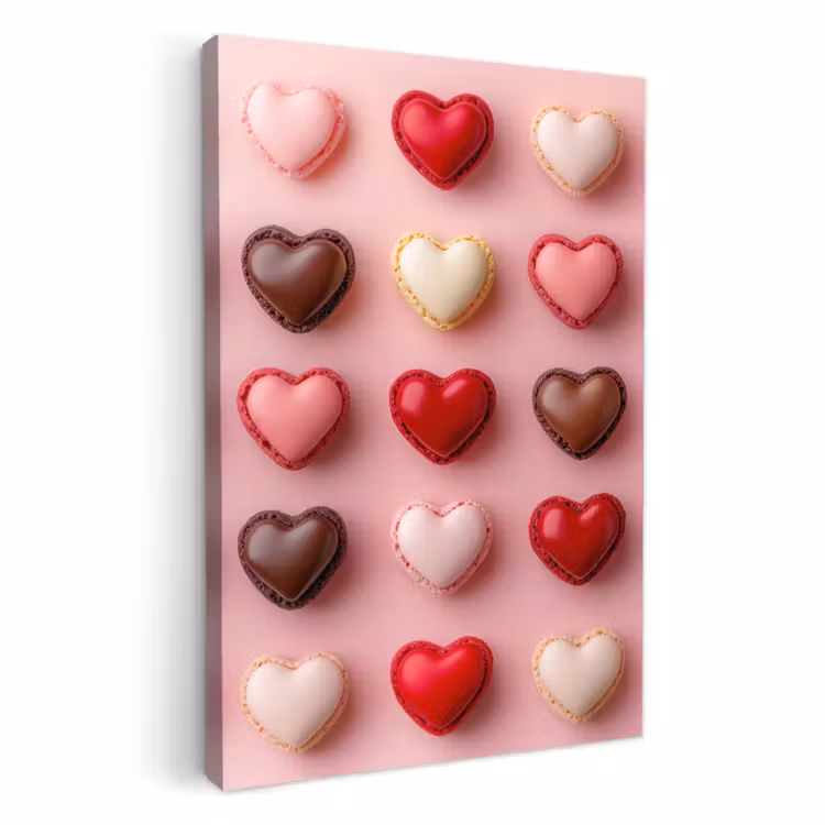 Canvas schilderij - Macarons - Hartjes - Kleurrijk - Roze — 1
