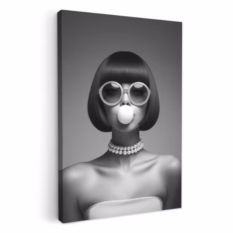 Canvas schilderij - Vrouw - Zwart Wit - Ketting - Zonnebril — 2