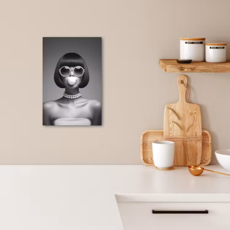 Canvas schilderij - Vrouw - Zwart Wit - Ketting - Zonnebril — 4