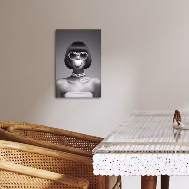 Canvas schilderij - Vrouw - Zwart Wit - Ketting - Zonnebril — 5