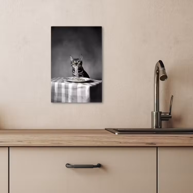 Canvas schilderij - Bengaal - Kat - Tafelkleed - Zwart - Wit - Dier — 1
