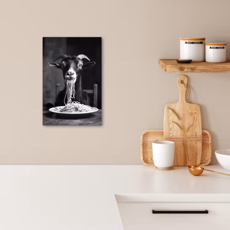 Canvas schilderij - Geit - Bord - Spaghetti - Zwart Wit — 3