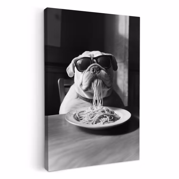 Canvas schilderij - Hond - Bulldog - Pasta - Bril - Stoer - Dieren — 1