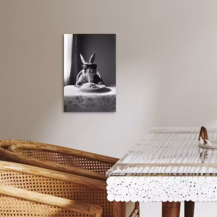 Canvas schilderij - Konijn - Bunny - Zonnebril - Tafelkleed - Pasta - Schattig — 2