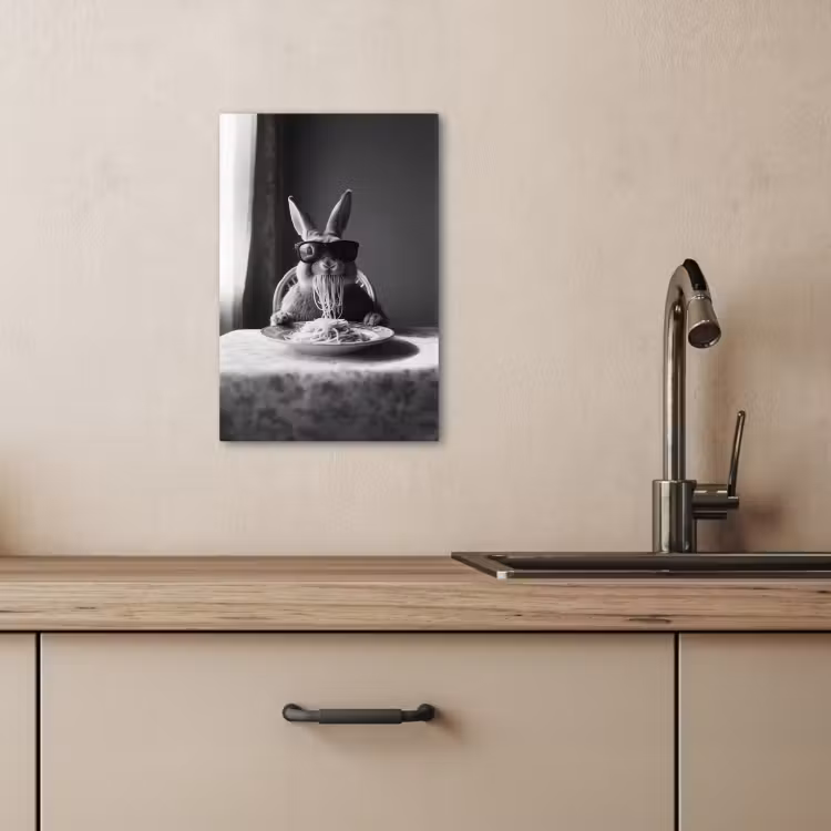 Canvas schilderij - Konijn - Bunny - Zonnebril - Tafelkleed - Pasta - Schattig — 3