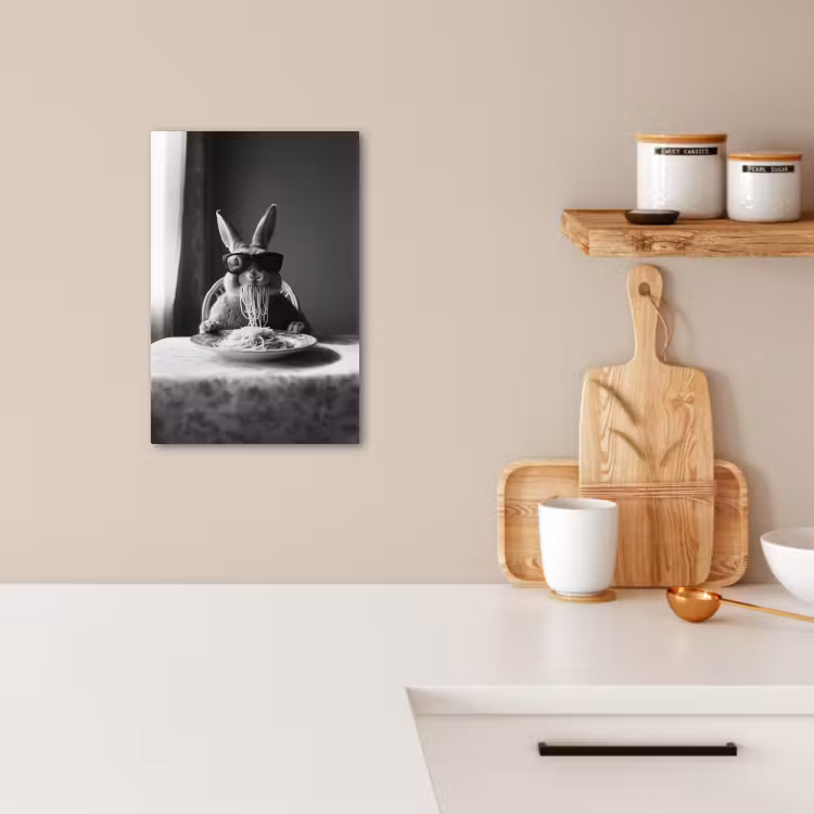 Canvas schilderij - Konijn - Bunny - Zonnebril - Tafelkleed - Pasta - Schattig — 4
