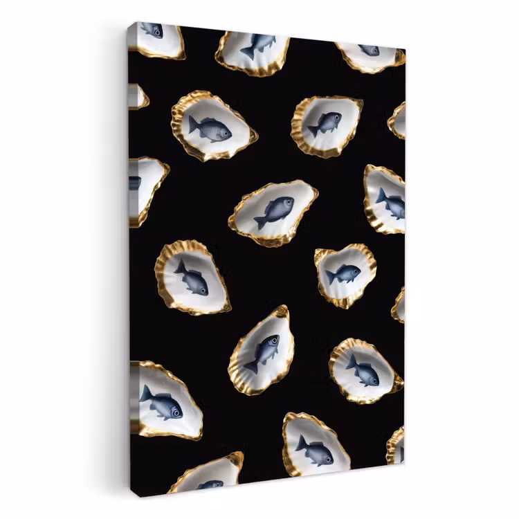 Canvas schilderij - Oesters - Vissen - Blauw - Goud — 2