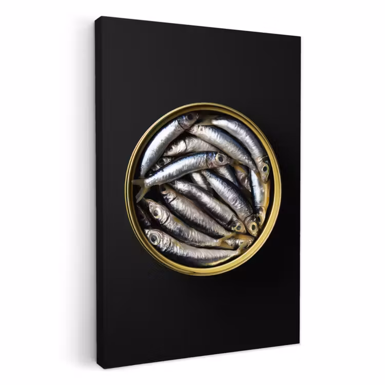 Canvas schilderij - Sardines - Vissen - Rond - Zwart — 2