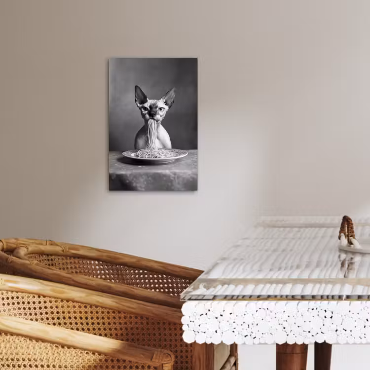 Canvas schilderij - Sphynx - Kat - Dieren - Humor - Spaghetti - Zwart Wit — 2