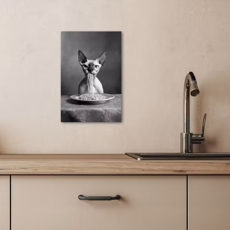 Canvas schilderij - Sphynx - Kat - Dieren - Humor - Spaghetti - Zwart Wit — 3
