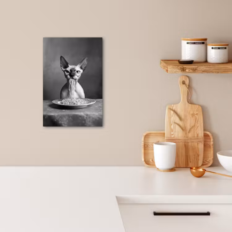 Canvas schilderij - Sphynx - Kat - Dieren - Humor - Spaghetti - Zwart Wit — 4