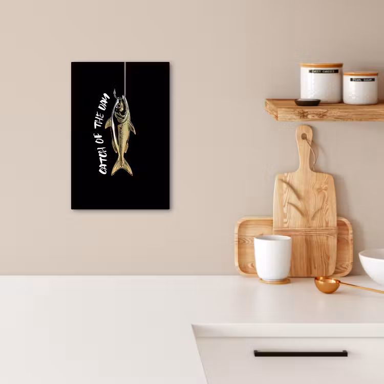 Canvas schilderij - Vis - Zwart - Goud - Tekst — 2