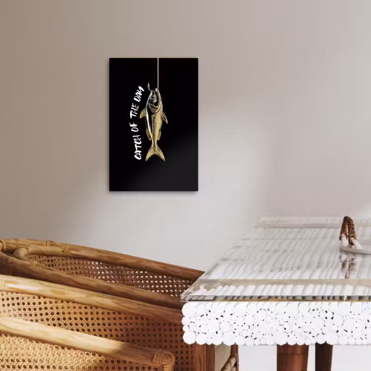Canvas schilderij - Vis - Zwart - Goud - Tekst — 4