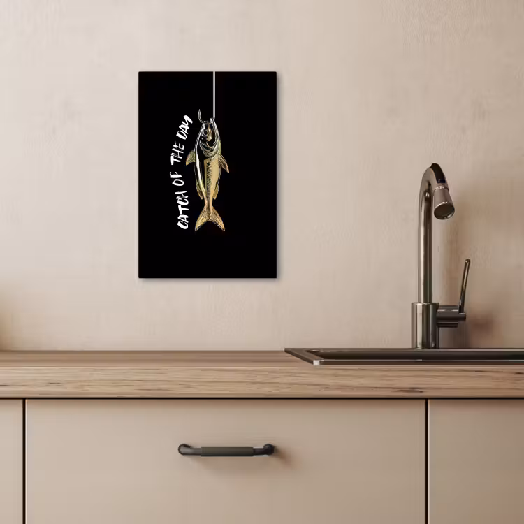 Canvas schilderij - Vis - Zwart - Goud - Tekst — 5