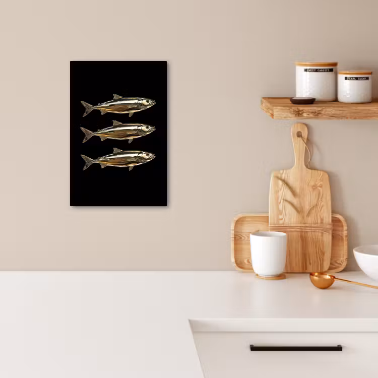 Canvas schilderij - Vissen - Goud - Zwart — 2