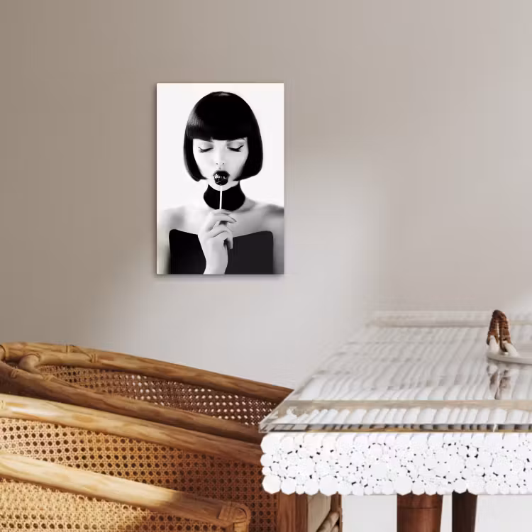 Canvas schilderij - Vrouw - Lolly - Zwart - Wit — 1