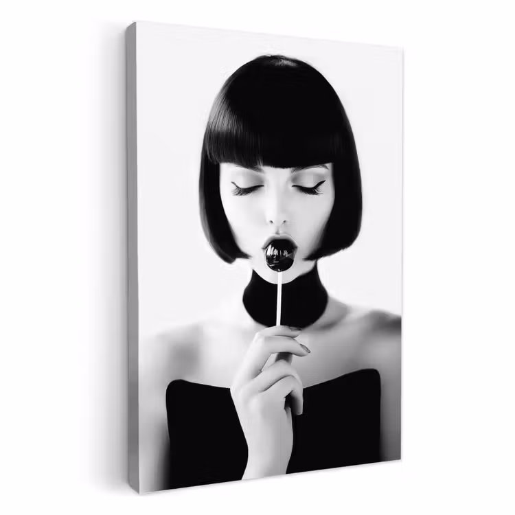 Canvas schilderij - Vrouw - Lolly - Zwart - Wit — 3