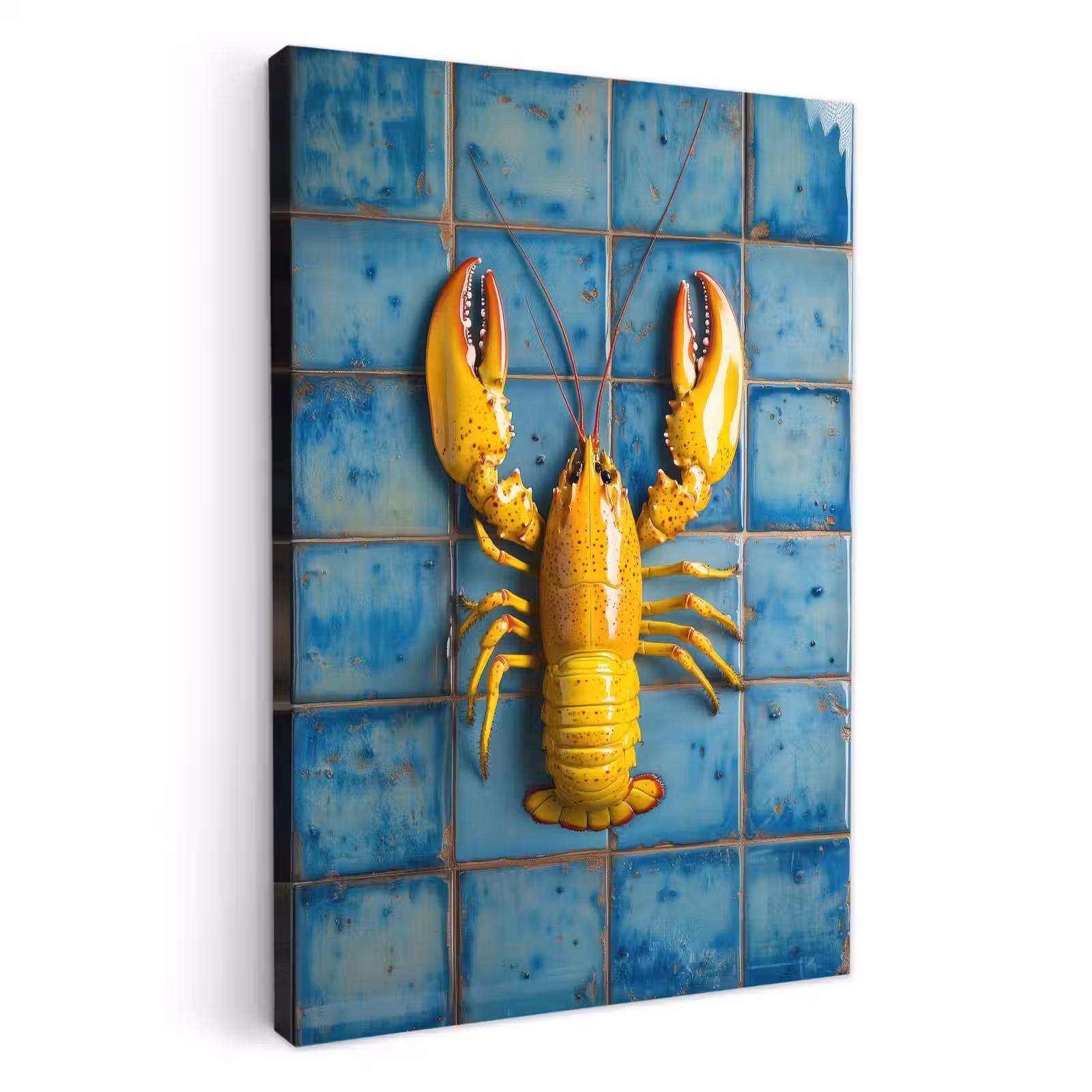 Canvas schilderij - Kreeft - Geel - Blauw - Tegels — 1