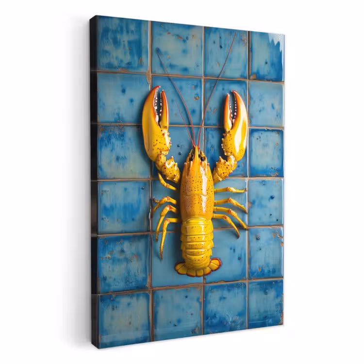 Canvas schilderij - Kreeft - Geel - Blauw - Tegels — 1