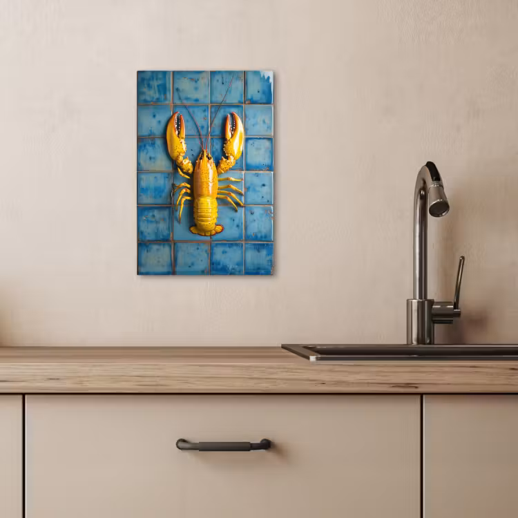 Canvas schilderij - Kreeft - Geel - Blauw - Tegels — 3