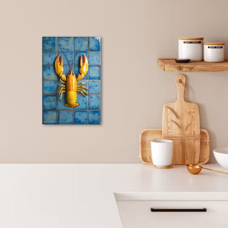 Canvas schilderij - Kreeft - Geel - Blauw - Tegels — 4