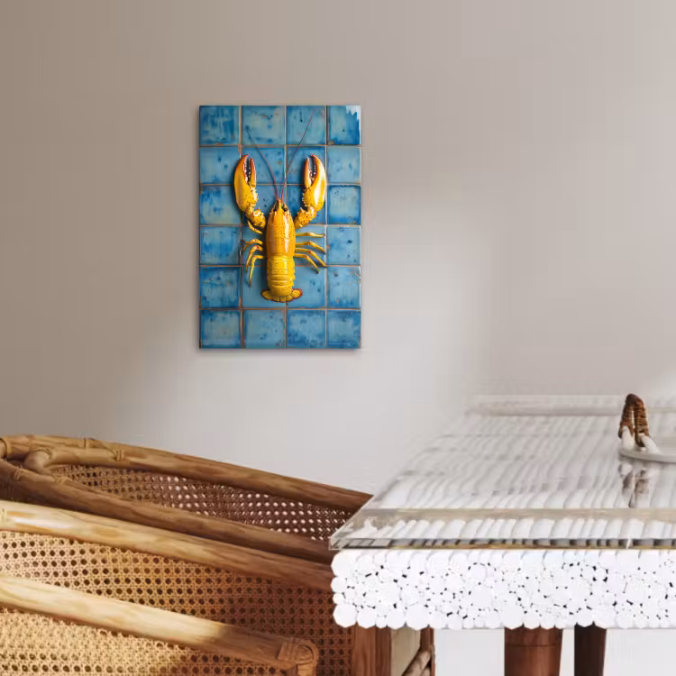 Canvas schilderij - Kreeft - Geel - Blauw - Tegels — 5