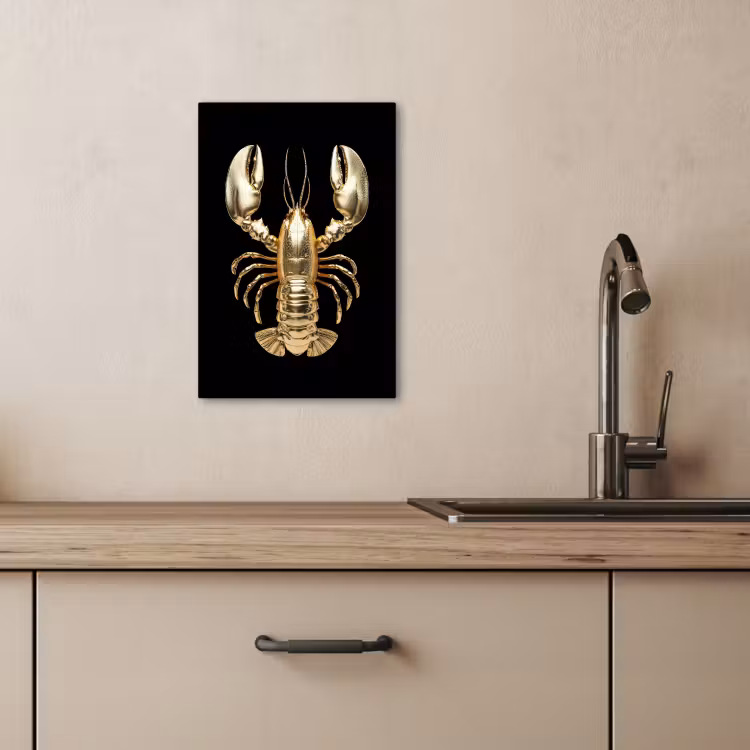 Canvas schilderij - Kreeft - Goud - Textuur - Zwart — 2