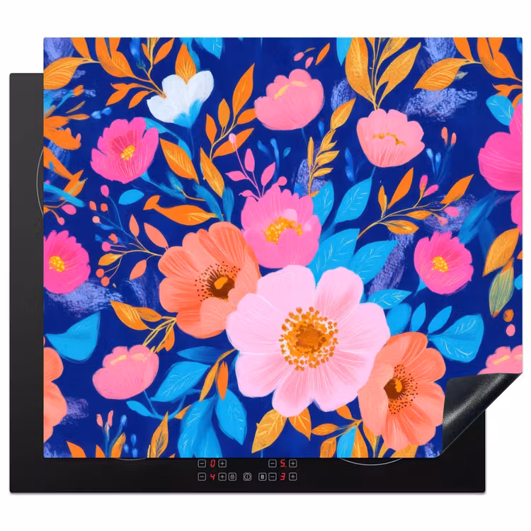 Inductie beschermer - Bloemen - Blauw - Roze — 1