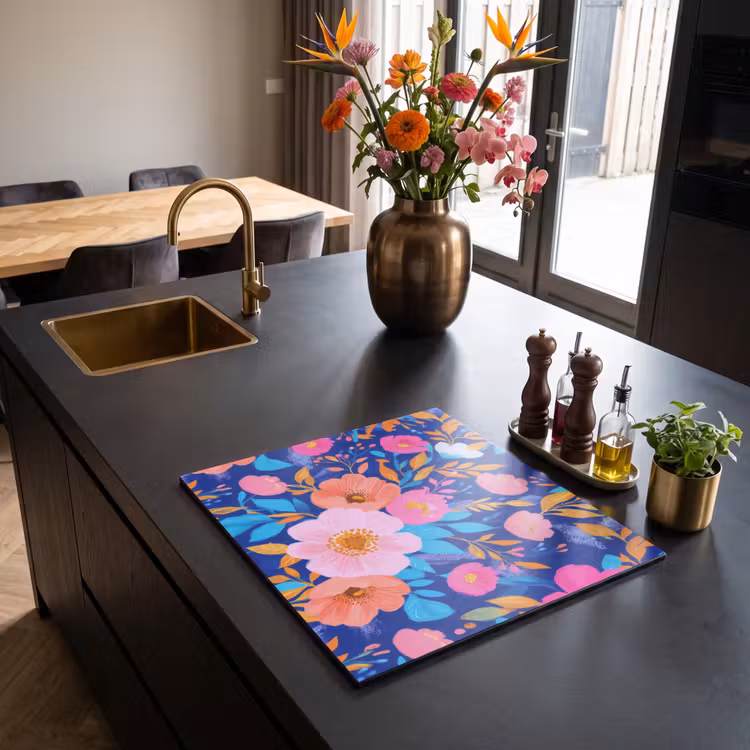 Inductie beschermer - Bloemen - Blauw - Roze — 2