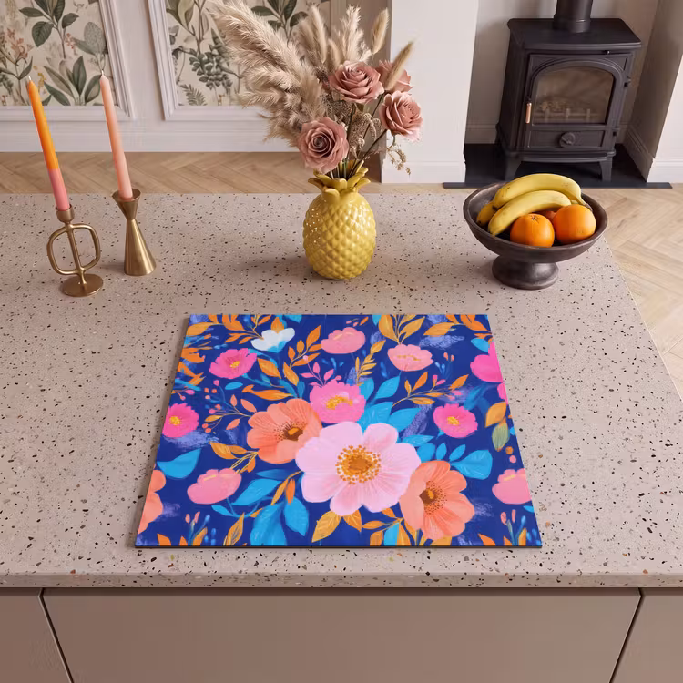 Inductie beschermer - Bloemen - Blauw - Roze — 3
