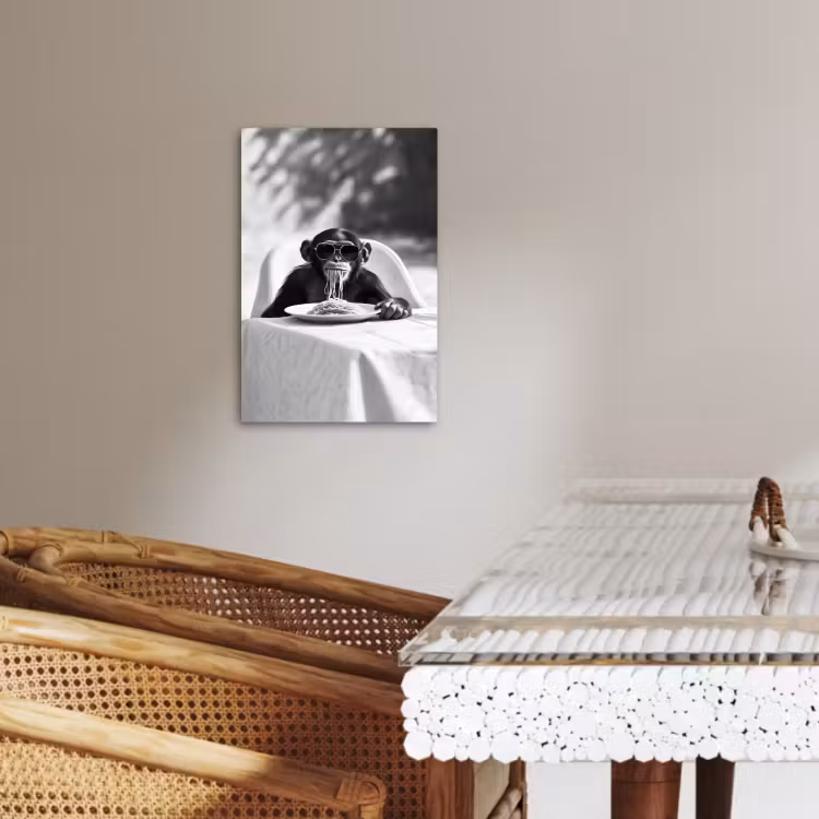 Canvas schilderij - Aap - Spaghetti - Zonnebril - Zwart wit - Cool - Dier — 3