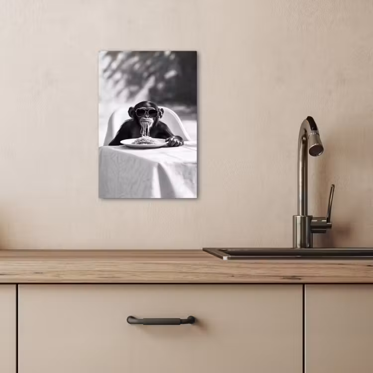 Canvas schilderij - Aap - Spaghetti - Zonnebril - Zwart wit - Cool - Dier — 5