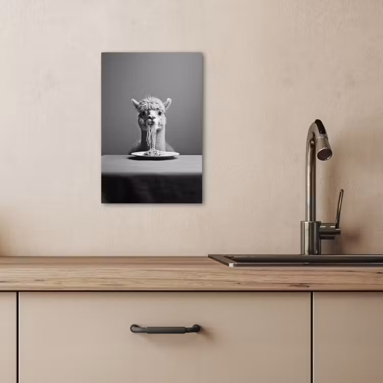 Canvas schilderij - Alpaca - Pasta - Zwart - Wit - Grappig - Dieren — 1