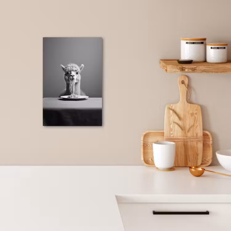 Canvas schilderij - Alpaca - Pasta - Zwart - Wit - Grappig - Dieren — 2