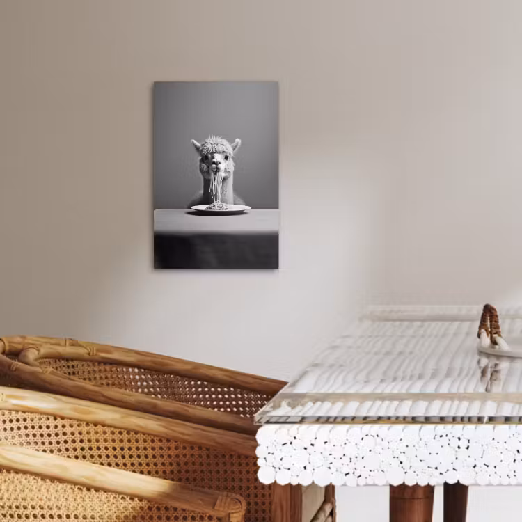 Canvas schilderij - Alpaca - Pasta - Zwart - Wit - Grappig - Dieren — 3