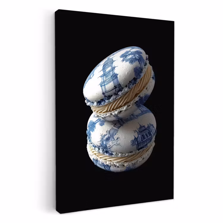 Canvas schilderij - Eten - Macarons - Delfts blauw - Koekjes — 1