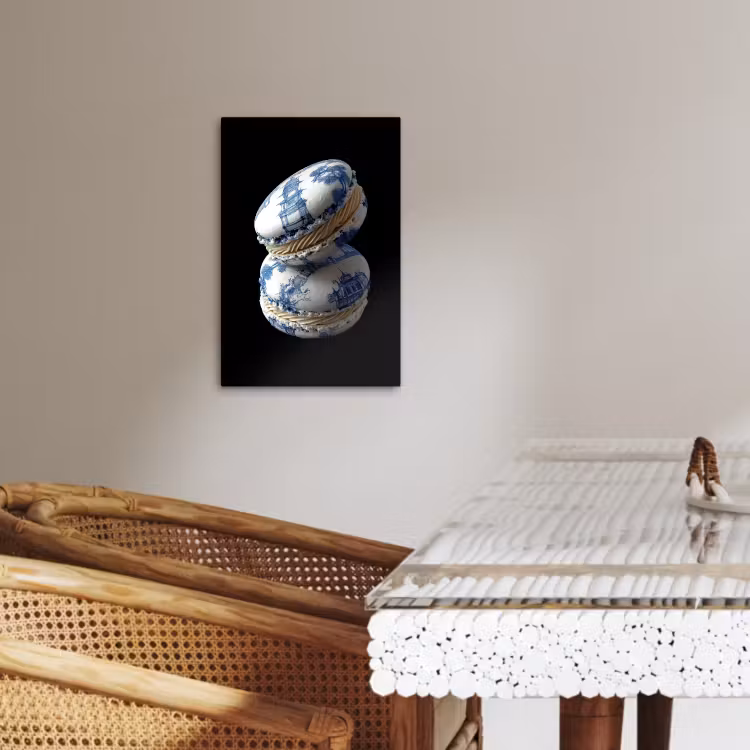 Canvas schilderij - Eten - Macarons - Delfts blauw - Koekjes — 4