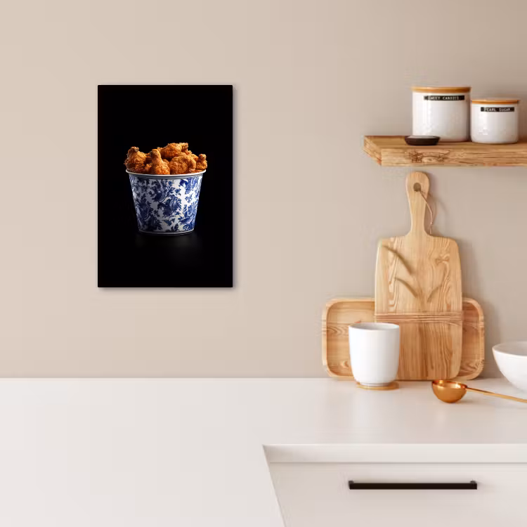 Canvas schilderij - Kip - Bucket - Delfts blauw - Lekker — 3