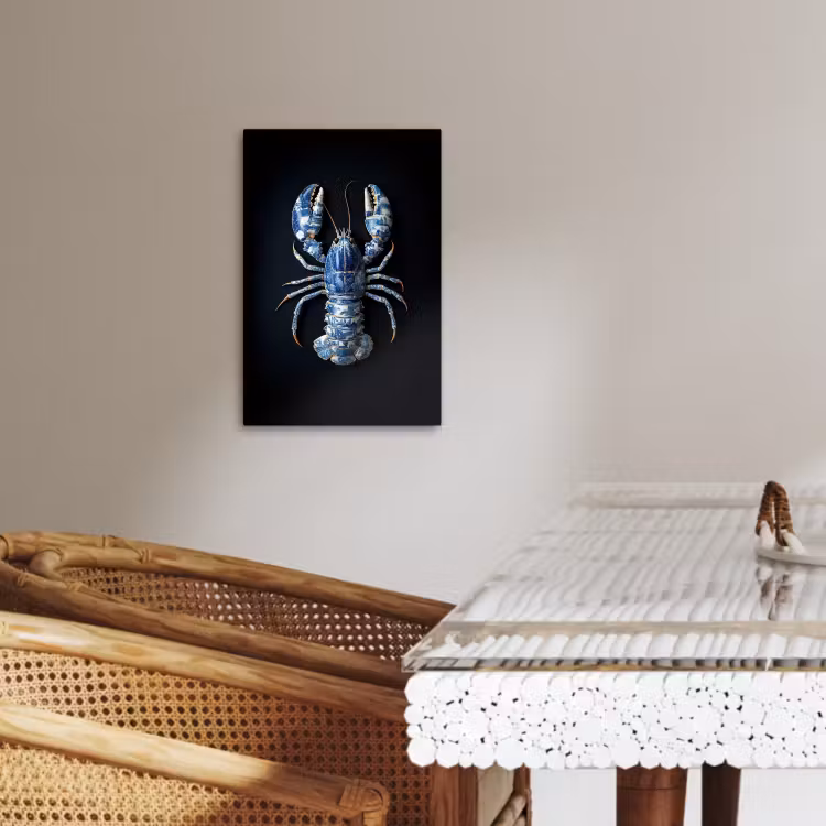 Canvas schilderij - Kreeft - Delftsblauw - Schild - Stoer — 1