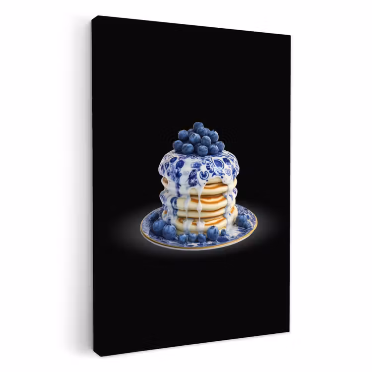 Canvas schilderij - Pannenkoeken - Blauwe Bessen - Bord — 4
