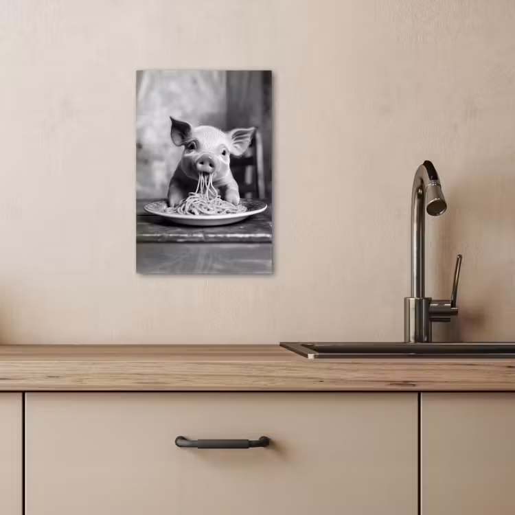 Canvas schilderij - Varken - Schattig - Spaghetti - Zwart wit - Dier — 2