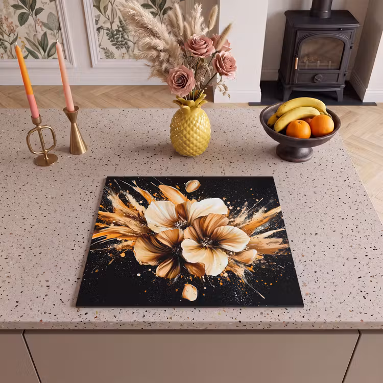 Inductie beschermer - Bloemen - Goud - Graffiti - Zwart - Abstract — 3