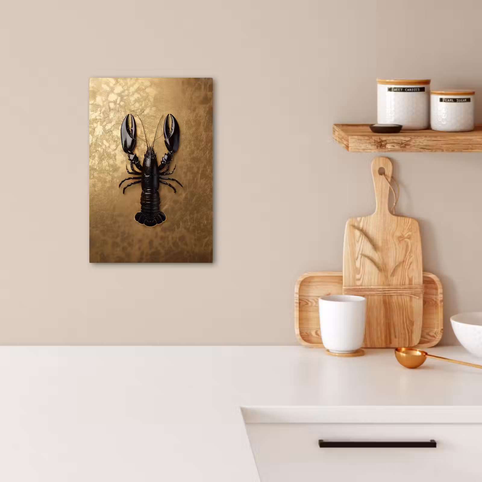 Canvas schilderij - Kreeft - Zwart - Goud - Luxe — 1