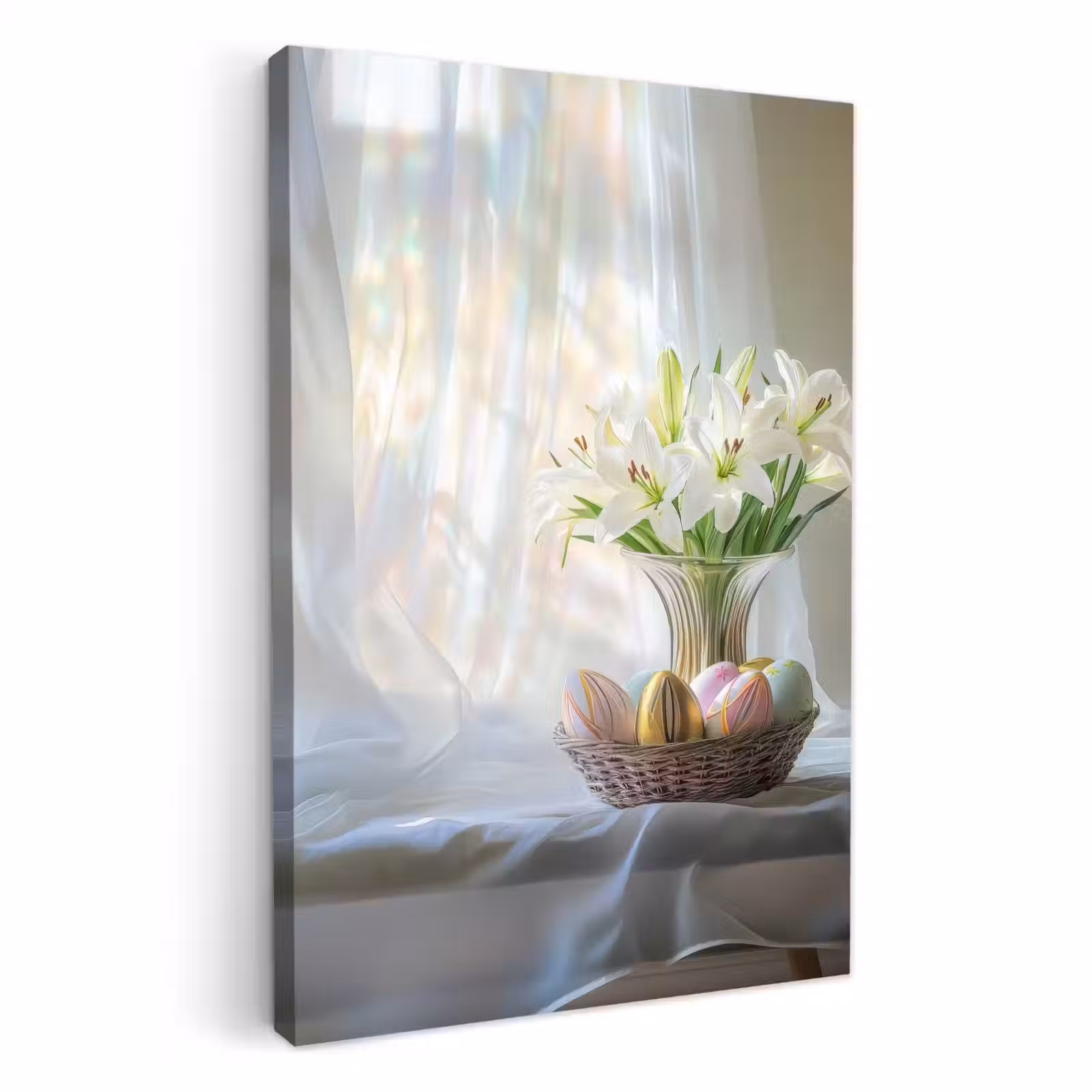 Canvas schilderij - Vaas - Eieren - Bloemen — 1