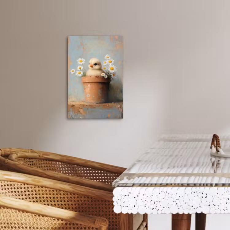 Canvas schilderij - Bloempot - Kuiken - Bloemetjes — 5