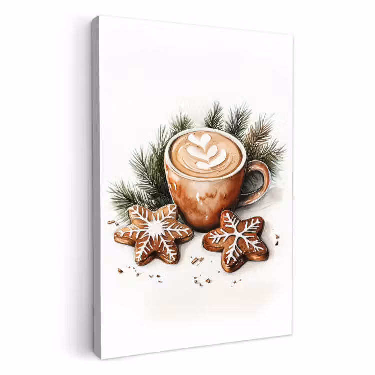 Canvas schilderij - Koffie - Koek - Winter - Art - Kerst — 1