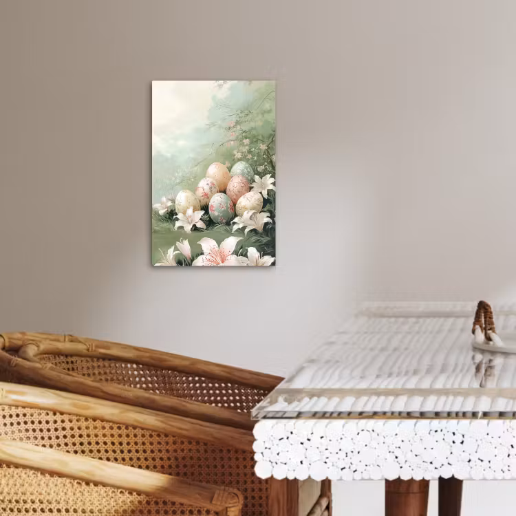 Canvas schilderij - Paaseieren - Pasteltinten - Bloemen — 4