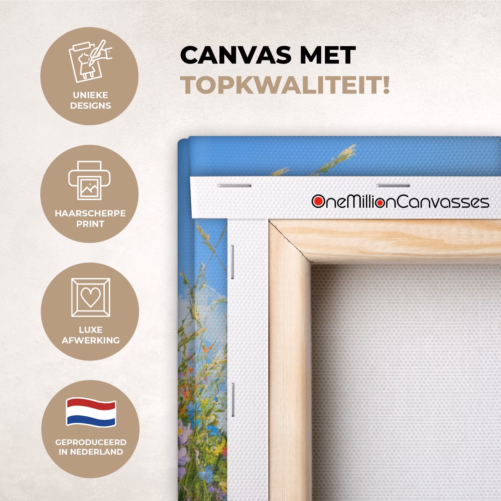 Canvas schilderij - Grasveld - Eieren - Bloemen — 1