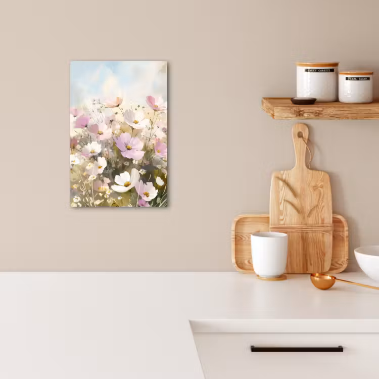 Canvas schilderij - Bloemenveld - Lichte tinten - Geschilderd — 3