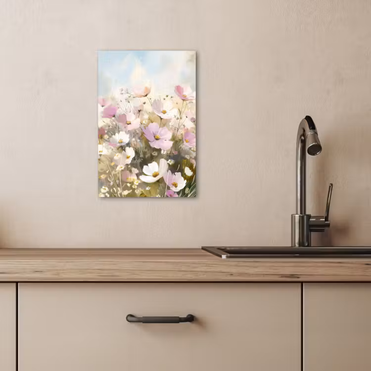 Canvas schilderij - Bloemenveld - Lichte tinten - Geschilderd — 4
